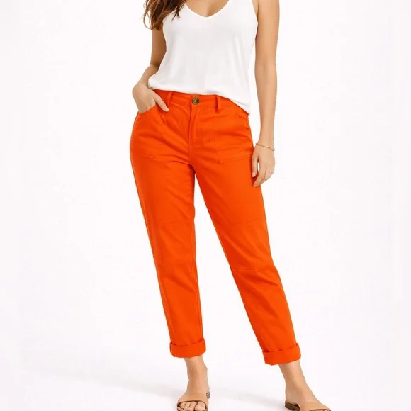 CAbi Vibrant Red/ Orange Ankle/ Utility Pant - Picture 1 of 7